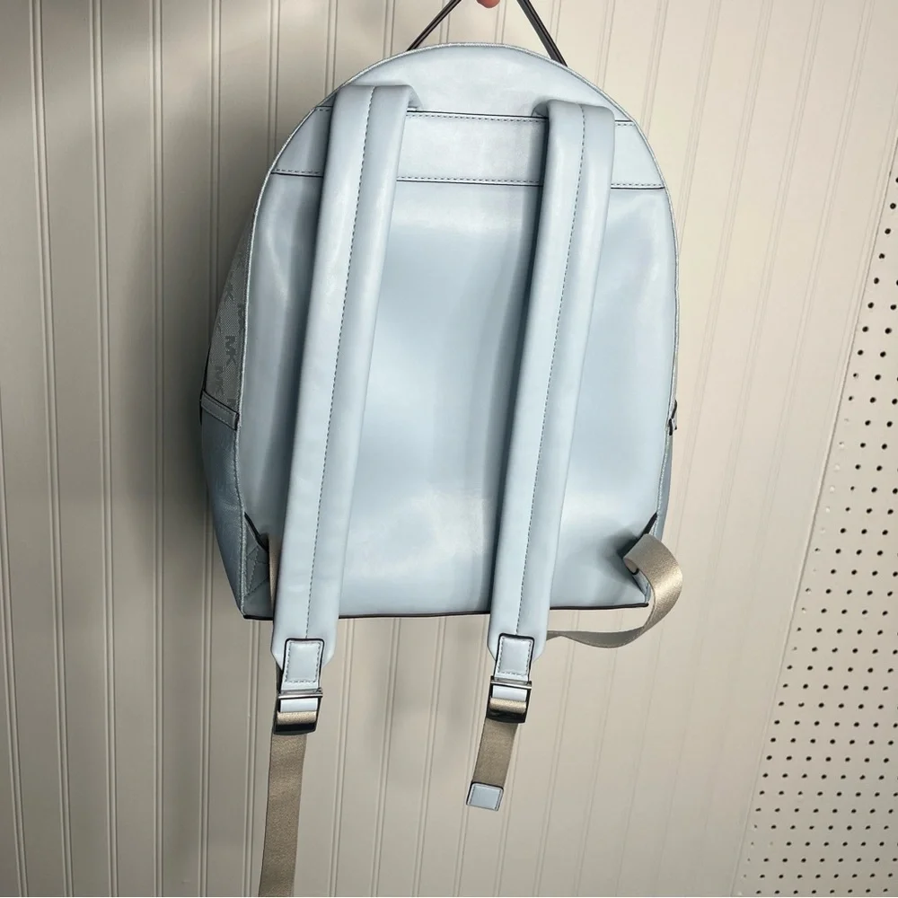 Michael Kors Sheila Large Woven Logo Nylon backpack Sky Blue Jacquard Laptop Bag - Picture 7 of 15